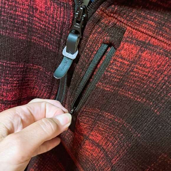 SUPER COZY RED PLAID ZIP FRONT with pocket sweat sweater top SZ L VGUC - Picture 6 of 7
